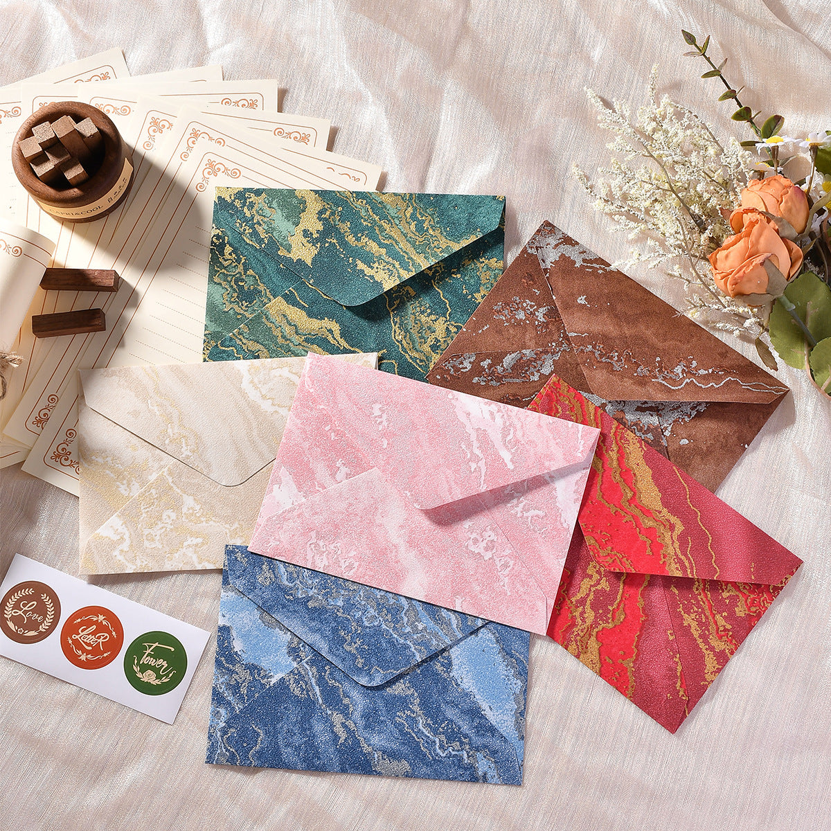 Gilded Envelope & Letter Paper Set – Vintage Embossed Chinese Style Stationery Kit, Special Paper Invitation, Postcard, Love Letter & Wax Seal Style Envelope Set